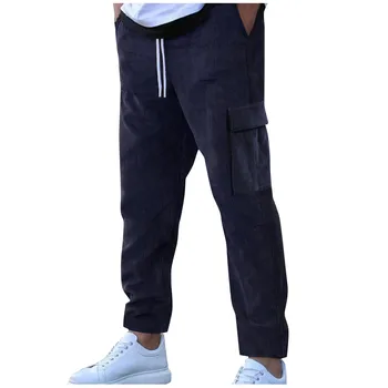 Erkek Pantolon Rahat Gevşek Düz Kadife Pantolon Elastik Bel Sweatpants Moda Streetwear Bahar Erkek spor Jogger Pantolon