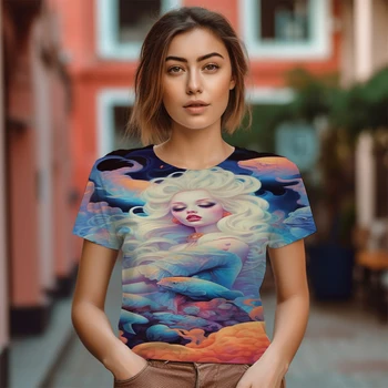 2023 Yüksek Kaliteli 3d Desen baskılı tişört T-shirt Yeni Kadın Süper Büyük T Shirt Yaz Sokak Retro Rahat T Shirt