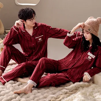 2023 Yeni Hırka pamuklu gecelik Çiftler için Sonbahar Pijama Seti Kadın ve Erkek Eşleşen Ev Giysileri pijama para parejas