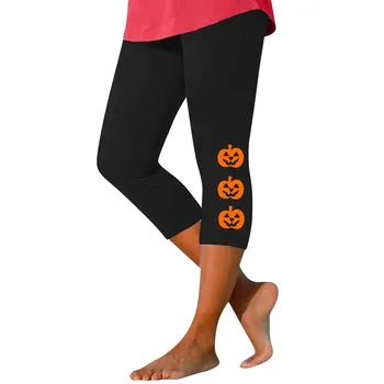 Bayanlar Cadılar Bayramı kabak baskılı rahat moda sıska spor Yoga Pantolon