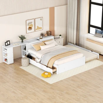 Kapalı yatak odası mobilyaları için montajı Kolay, Yuvarlanma Raflı Beyaz Tam Boy Platform Yatak