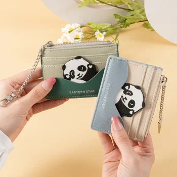 Sevimli Panda Küçük Bozuk Para Cüzdanı Yeni Pu deri Ultra İnce kart tutucu Öğrenciler İçin Mini Fermuarlı Çanta Asılabilir Zincir Nakit Para Çantası