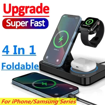 30W 4 in 1 Katlanabilir Kablosuz Şarj İstasyonu iPhone 14 13Pro Apple Watch 7/6 Samsung Galaxy İzle Şarj 4/3 S22 S21