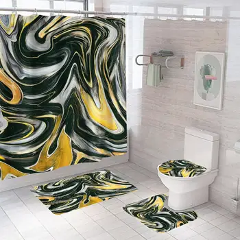 Banyo Dekor Aksesuarları 4 parça Banyo Seti Modern 3d Baskı Duş Perdesi kaymaz Halı Yumuşak Pazen Banyo Paspas Bir