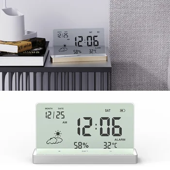 Yaratıcı Temizle Dijital Saat Tabanı ile Şeffaf Büyük Ekran Sıcaklık / Nem / Tarih Ekran Elektronik çalar saat Masaüstü Saatler