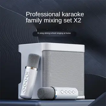 Yüksek güç Taşınabilir Profesyonel Karaoke Çift Mikrofon Bluetooth uyumlu Hoparlör Açık Aile Partisi Karaoke Kutusu 100w