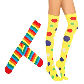 4 adet Polka Dot Baskı Çorapları Renkli diz üstü çorap Renkli Palyaço Tüp Çorap Gökkuşağı Çizgili Cosplay Giyinmek