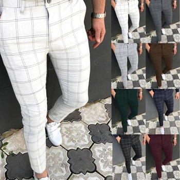 Erkekler Çift Çizgili Ekose Pantolon Slim Fit Yeni Tasarım 3XL Artı Boyutu Çok renkli günlük pantolon