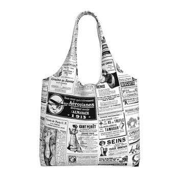 Victoria Gazete Alışveriş Çantası Siyah Beyaz Mektup Rahat Çanta Bez İş Tote Çanta Kadın Baskı Alışveriş Çantaları