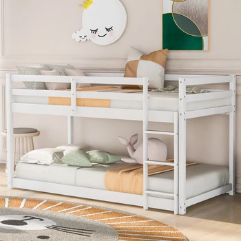 İkiz Yataklı Ranza, Merdivenli Basit Tasarımlı Çocuk Ranzası, Çocuk yatak odası için uygun alçak katlı ikiz Ranza