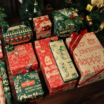 50 * 70 cm Noel Kraft Ambalaj Kağıdı Elk Noel ağacı Kardan Adam Yeşil kraft el işi kağıdı doğum günü hediyesi Decopatch Kağıt