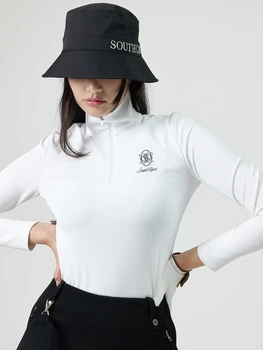 Kore Versiyonu Sc Golf Giyim kadın Yeni Yarım Fermuar Yaka İnce Rahat Spor Uzun Kollu Tişört 23 Sonbahar