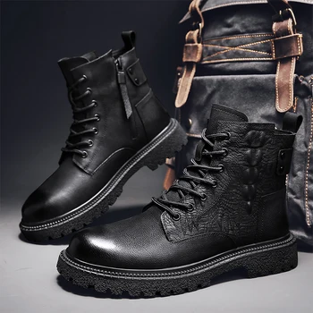 Erkekler 2023 Yeni Varış Erkek Çöl Taktik askeri postal Klasik Erkek İş Açık Botlar Dantel-Up Hakiki Deri moda ayakkabılar