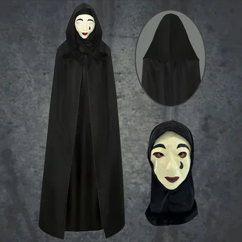 Venedik'te bir Musallat Cosplay Kostüm Pelerin Korku Hayalet Maske Siyah Kapüşonlu Pelerin Maske Suit Cadılar Bayramı Karnaval Parti Yetişkin Kostüm