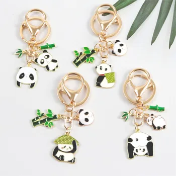 Nedar Sevimli Panda Anahtarlık Kadın Kızlar Için Moda Kawaii Hayvan Bambu Araba Çanta Kolye Anahtarlık Çift noel hediyesi Takı