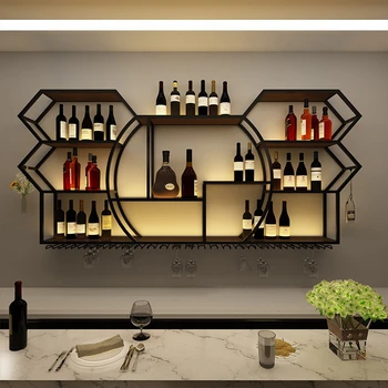 Iskandinav demir çubuk Dolapları raf yaratıcı Bar duvara monte ışık şarap dolabı oturma oda arka planı duvar dekorasyon vitrin
