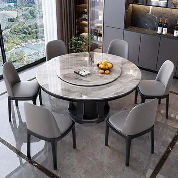 Mermer Merkezi yemek masası Kahve Yuvarlak Lüks Modern Mutfak yemek masaları Soyunma Salonu Muebles Bahçe mobilya takımları