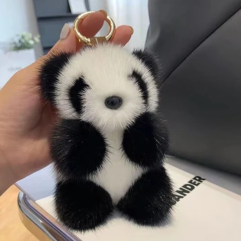 Küçük Panda Domuz Peluş Kadın Çanta Süsler sevimli İmitasyon Vizon Kürk Panda Araba Anahtarlık