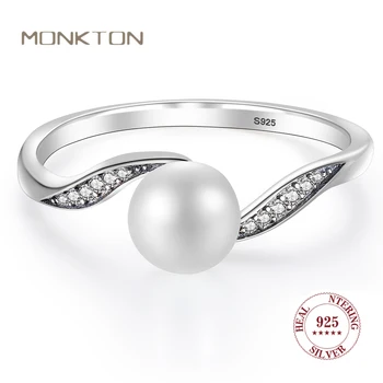 Monkton 100 %925 Ayar Gümüş Lüks İnci Zirkon Yüzük Kadınlar için Nişan Yüzüğü takı seti Anillos Kadın Yüzük