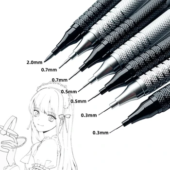 Mekanik Kurşun Kalem 0.3/0.5/0.7/2.0 mm Düşük Ağırlık Merkezi Metal Çizim Özel Kalem Ofis Okul Yazma Sanat Malzemeleri
