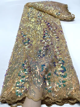 Afrika Dantel Kumaş 2023 Yüksek Kaliteli Ağır Boncuk Fransız Örgü Dantel payetli kumaş Nijeryalı düğün elbisesi Dikiş J6012