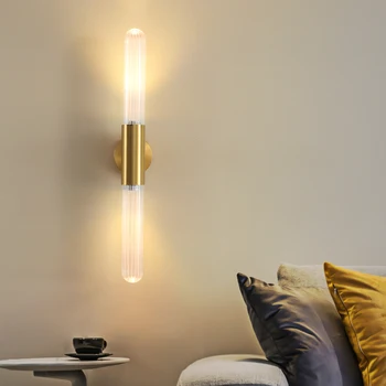 Modern ışık lüks saf bakır başucu lambası basit duvar lambası oturma odası arka plan duvar koridor otel çalışma cam led ışık