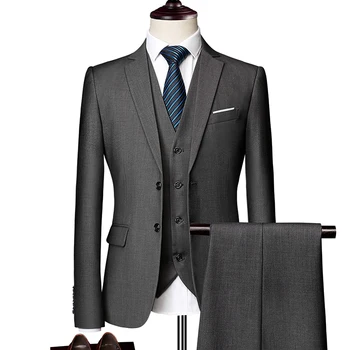 (Ceket + Yelek + Pantolon ) erkek Takım Elbise Üç parçalı Takım Elbise, Yeni Düz Renk Slim fit Butik İş Moda erkek giyim Takım Elbise Seti