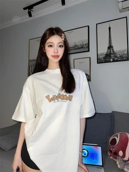 Vintage Katı Renk Yaz Alfabe Baskı T-shirt Amerikan basit pamuk büyük boy kısa kollu yüksek sokak gevşek günlük t-shirt
