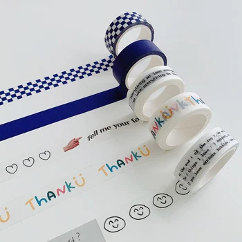 15mm * 5M İngilizce Elle Çizilmiş Tarzı Bant Maskeleme Bandı Kawaii Dekoratif Yapışkan Bant Sticker Scrapbooking Günlüğü Kırtasiye