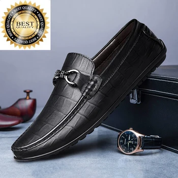 Erkekler 2024 Yeni Hakiki Deri rahat ayakkabılar Lüks Marka Erkek Loafer'lar Moccasins Nefes Kayma Siyah İş Resmi
