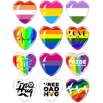 LGBT Eşcinsel Gurur Gökkuşağı Bayrağı Fotoğraf 16mm-40mm Kalp Fotoğraf Cam Cabochon Demo Düz Geri Yapımı Bulguları 12 adet / takım