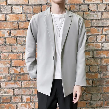 İlkbahar Sonbahar Yeni Erkek Blazer İş Casual Baggy Kore Moda Basit Ofis kırışıklık Karşıtı Polyester Takım Elbise Ceket Kayısı Siyah