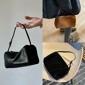 Şık ve minimalist kalemlik çantası, ters süet koltuk altı çantası, lüks inek derisi mini kare çanta, deri çanta, kalem çantası çantası