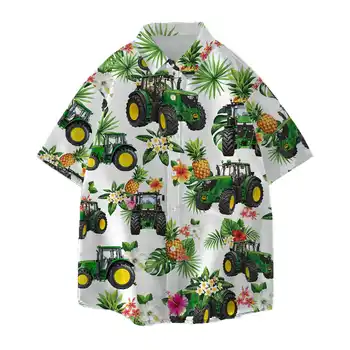 Jumeast Tropikal Yeşil Traktör havai gömleği Erkekler İçin Kamyon Çiftlik Rahat Kadın Aloha Gömlek Plaj Bluz Streetwear YK2 Giysileri