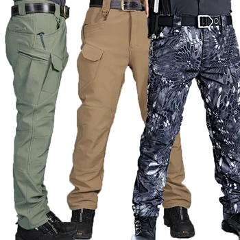 Kış Polar Sıcak Pantolon Erkekler Kalın Açık Yürüyüş MultiPocket Askeri Taktik Pantolon SoftShell Su Geçirmez Termal Sıcak Pantolon