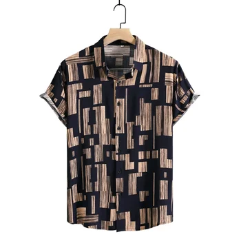 Tek Sıra Düğme Kısa Kollu Üstleri erkek havai gömleği 3xl Nefes Yaz Dikiş Retro Giyim