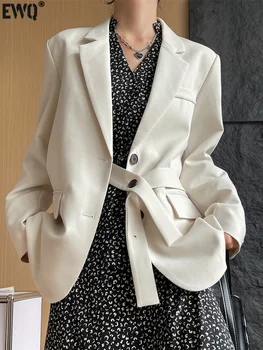 [EWQ] Çentikli yaka Ofis Bayan Blazer Ceket Kadın Moda Yüksek Kaliteli Takım Elbise Mont kadın 2023 Sonbahar Uzun Kollu Üst 16O161