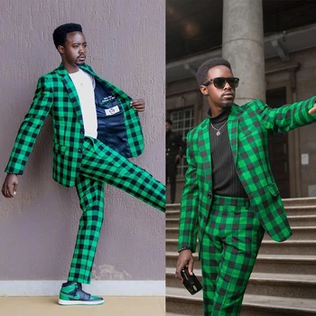 Erkek Takım Elbise Seti Yüksek Kaliteli Yeşil Ekose Klasik Blazers Pantolon Mont Düğün Damat Zarif Ceketler Homme Kostüm Custom Made 2023