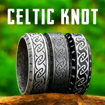 Vintage Siyah Viking Celtic Knot Erkek Yüzük Paslanmaz Çelik Takı Punk Gotik Kaya moda aksesuarları Kadınlar İçin Hediye Toptan