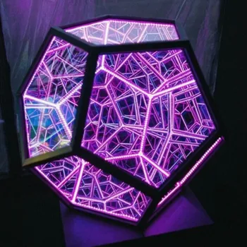 Yatak odası gece lambası serin Dodecahedron yıldız ışıkları yaratıcı sanat ışık çocuk LED Luminaria Galaxy projektör doğum günü masa lambası