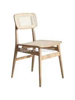 Rattan katı ahşap yemek sandalyesi ıns oturma odası ev eğlence arkalığı tabure İskandinav aile yanı masa sandalye makyaj koltuğu basit