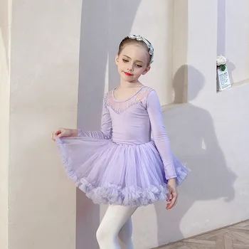 Çocuk dans hizmeti kız uygulama mor uzun kollu sonbahar ve kış Çin dans test seviyesi küçük çocuk bale