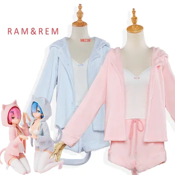 Re: farklı bir dünyada yaşam sıfır Cosplay Rem Ram Seksi Kedi Kulak Ver Kostüm Kadınlar Anime Yeniden sıfır Cosplay Pijama