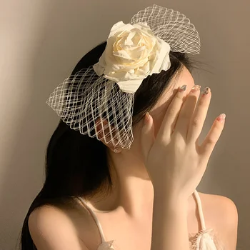 Fransız Beyaz Gül Örgü Kelebek Düğüm saç bandı Ve Kızlar saç aksesuarı High-end Duygu Gelin Headdress Siyah ördek gagası Klip