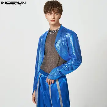 INCERUN Üstleri 2023 Yakışıklı İyi Uydurma Yeni Erkek Ark Hem Tasarım Blazer Moda Rahat Sıcak Satış Manşet Kişiselleştirilmiş Kısa Takım Elbise S-5XL