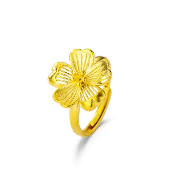 Lüks Çiçek Yüzük Kadınlar için Ayarlanabilir Parmak Yüzük Gerçek 18k Sarı Altın Renk Düğün Parti Yüzük Hediyeler kadın Çiçek Takı