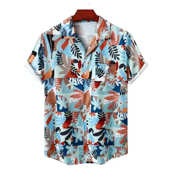 15 Renkler Yaz Kısa Kollu Hawaii Gömlek Erkekler İçin Rahat Çiçek Plaj erkek Bluz Hızlı Kuru Üst Tee Elbise M-3XL