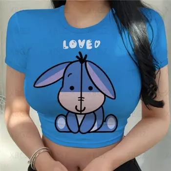 T Shirt Kadın Serin Y2k Giysileri Disney Kawaii Winnie Pooh Kırpma Üst Moda T-shirt Seksi Üstleri Baskı T-Shirt Gece Kulübü Vintage 3xl