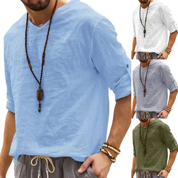 Yaz Erkek Bluz 2023 Katı Gömlek Uzun Kollu Yaka Gömlek Bluz Tops Hawaii yaz giysileri Erkekler İçin Camisas De Hombre