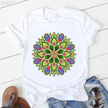 2023 Sıcak Satış Renkli Mandala baskı t-shirt Kızlar Yoga Etli Aşk T Shirt Kadın Zen Hobo Boho Paix T-Shirt Kadın Streetwear